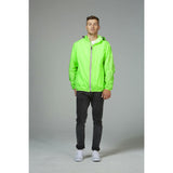 Yellow fluo full zip packable rain jacket and windbreaker