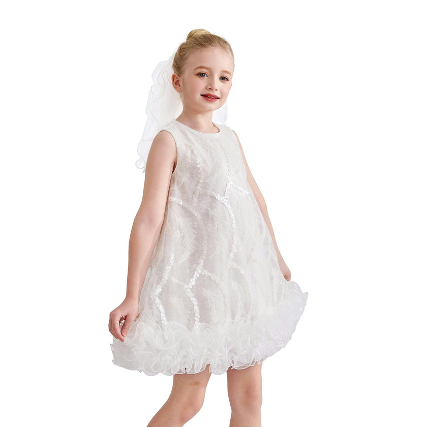 White Fiora Ruffle Sequin Dress