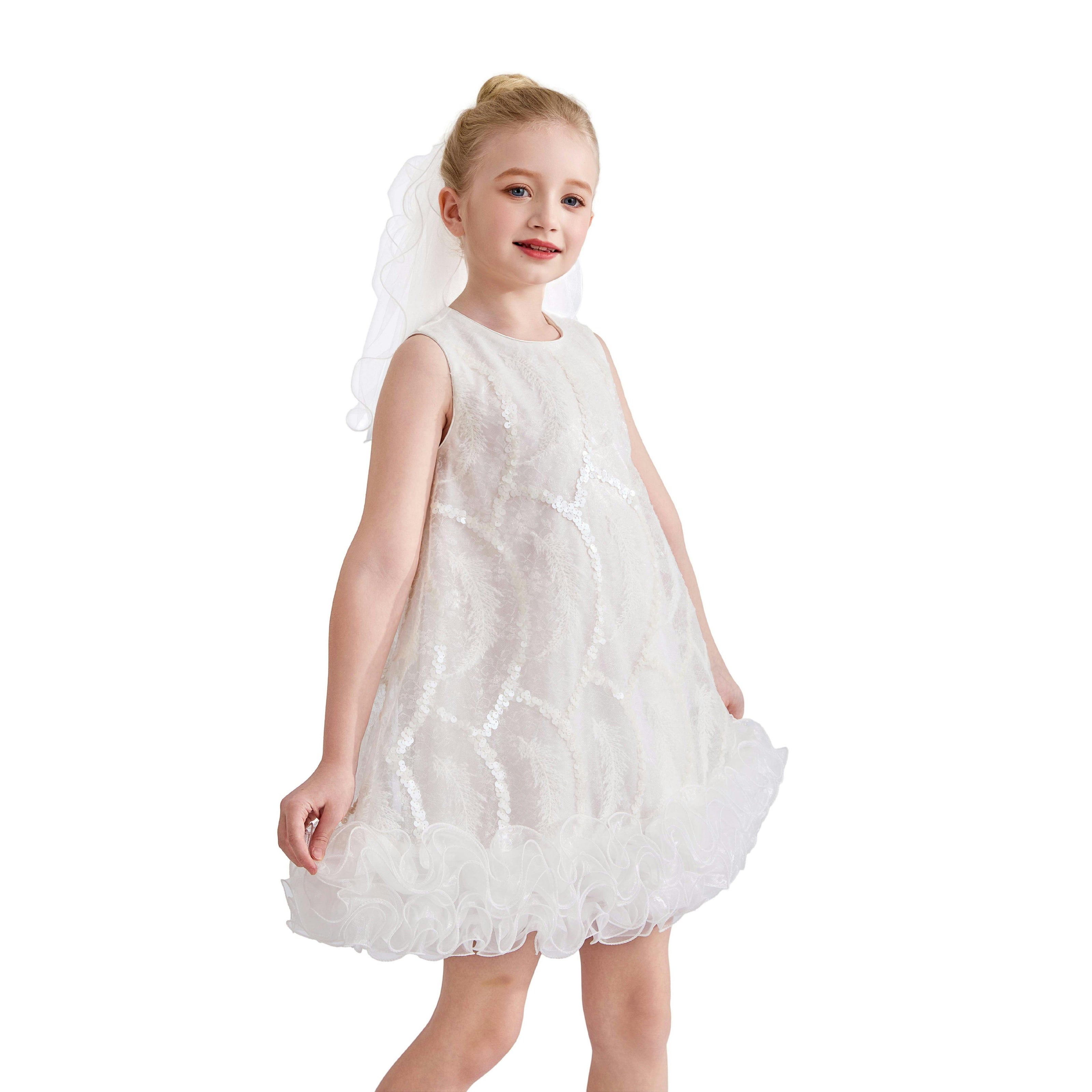 White Fiora Ruffle Sequin Dress