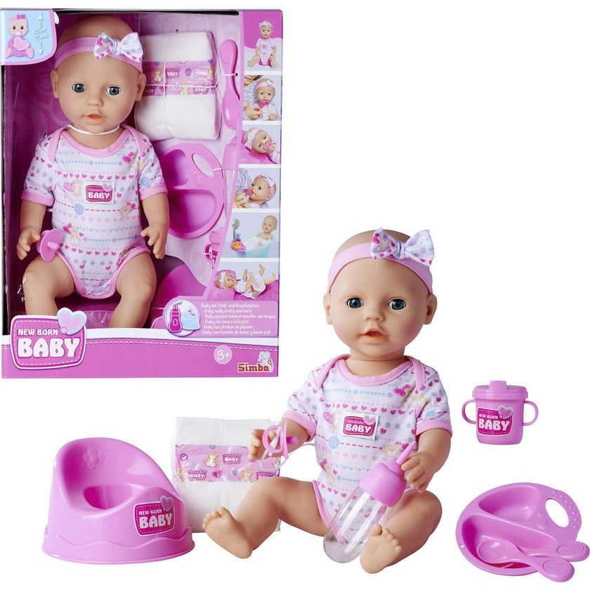 Newborn Baby: Drink & Wet - 8pc Pink - 17" Doll