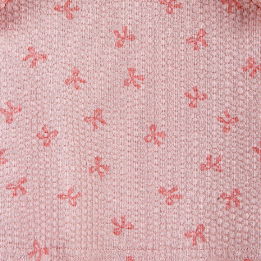 Infant Girls Knit Seersucker Top & Pant Set | Pink Bow Print