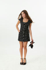 Zoe Black Dress With Silver Flowers Sequin Boucle Cap Sleeve