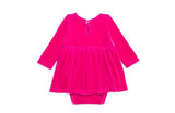 Long Sleeve Bubble Romper in Hot Pink Velvet