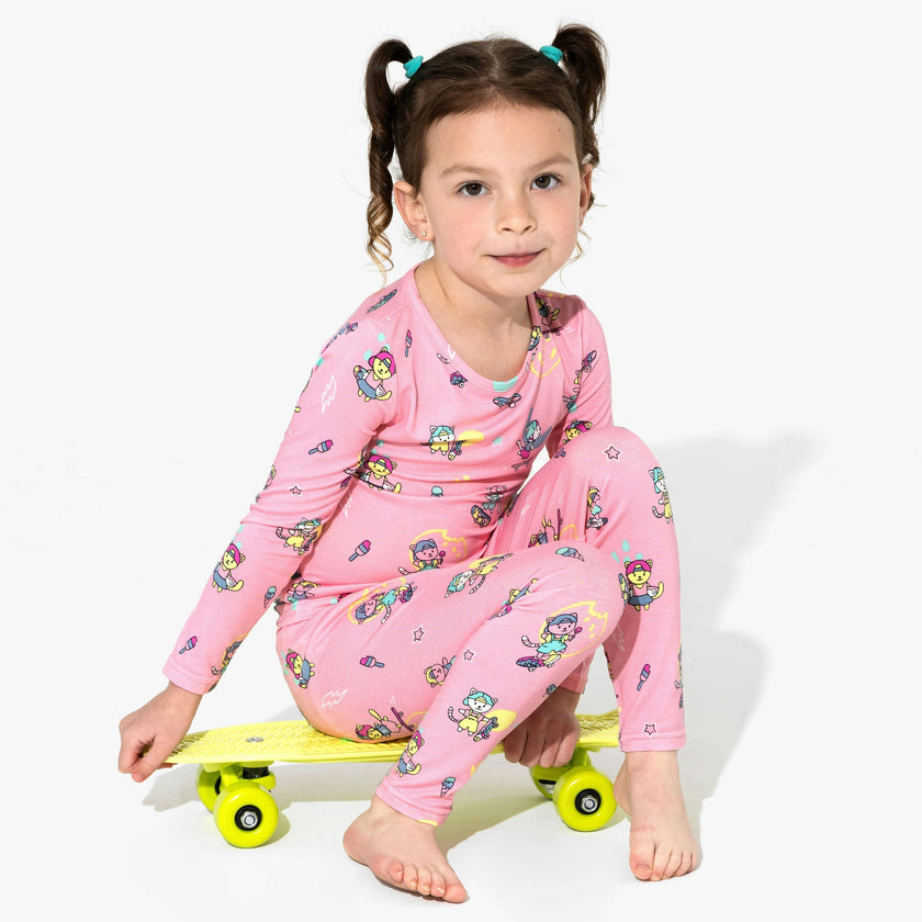 Skater Kitty Kids Bamboo Pajamas