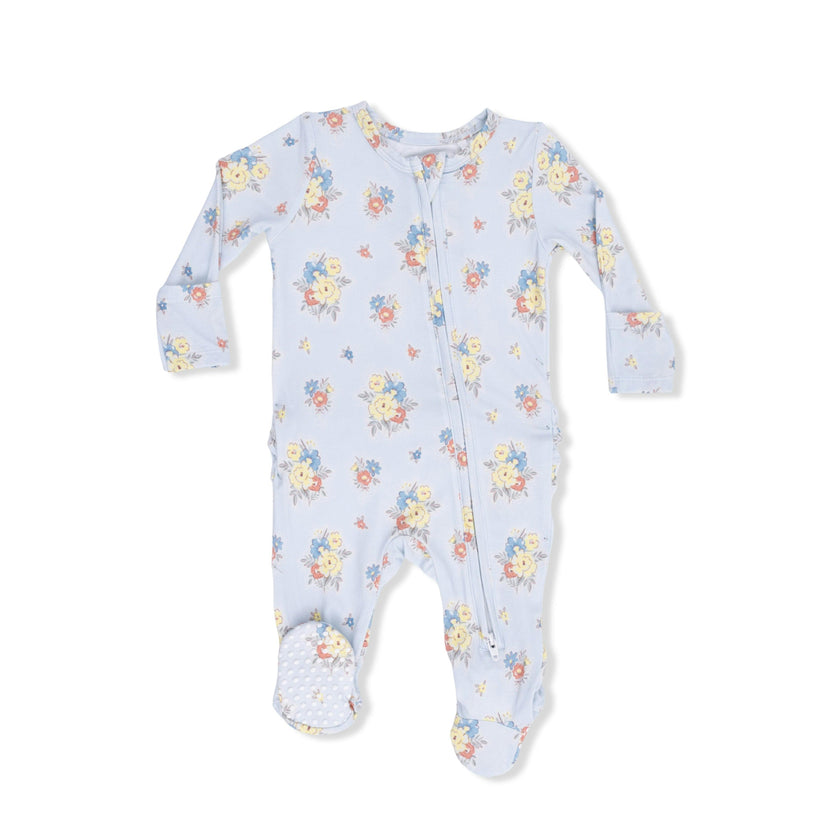 Country Stitch Floral - 2 Way Ruffle Back Zipper Footie
