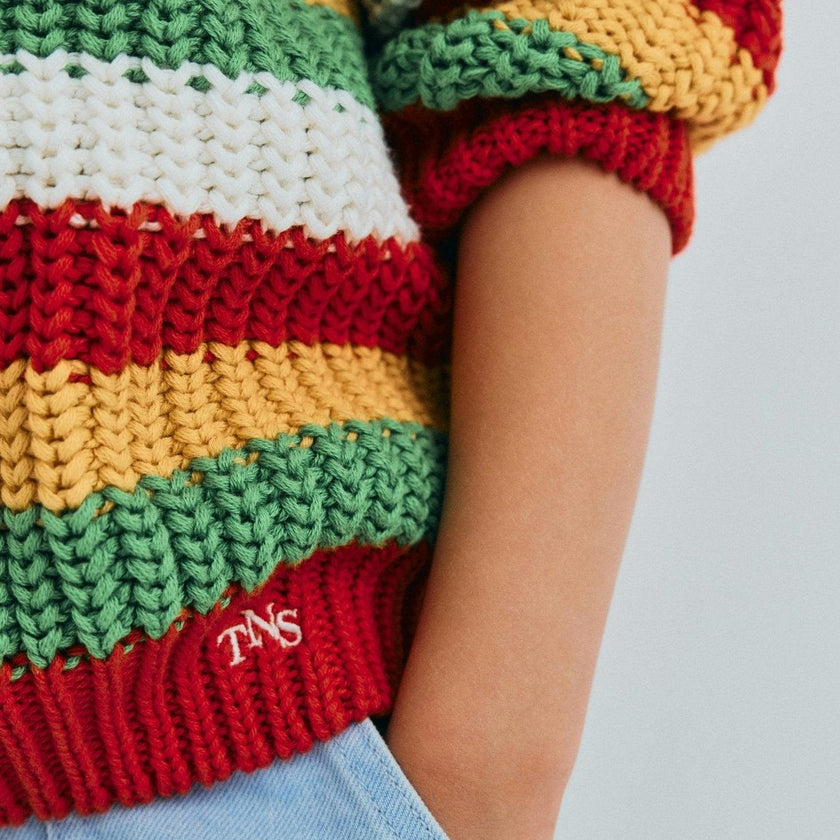 Lantana Jumper Tulip Red Knit Stripes