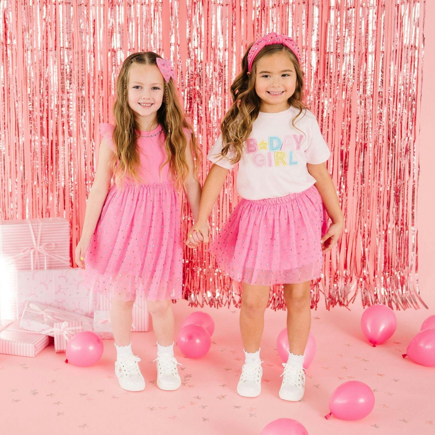Raspberry Rhinestone Short Sleeve Tutu Dress