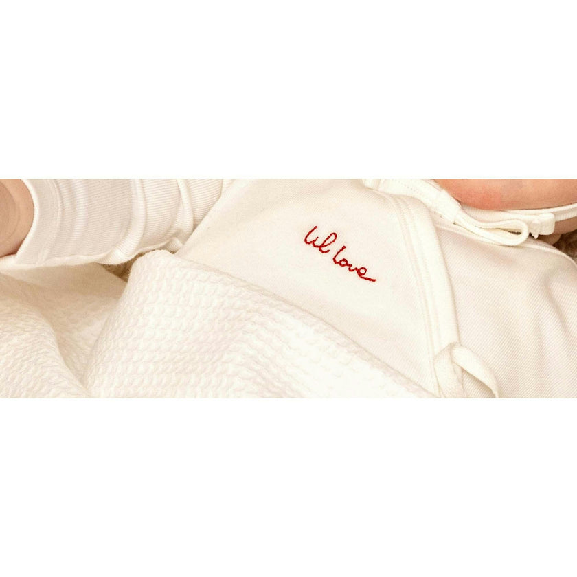 Lil Love Embroidered Wrap Footie And Bonnet, Red Embroidery