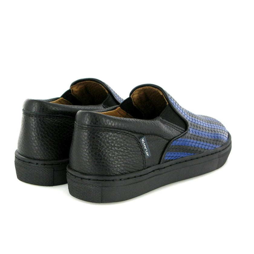 Leather Slip On Sneakers, Black & Blue