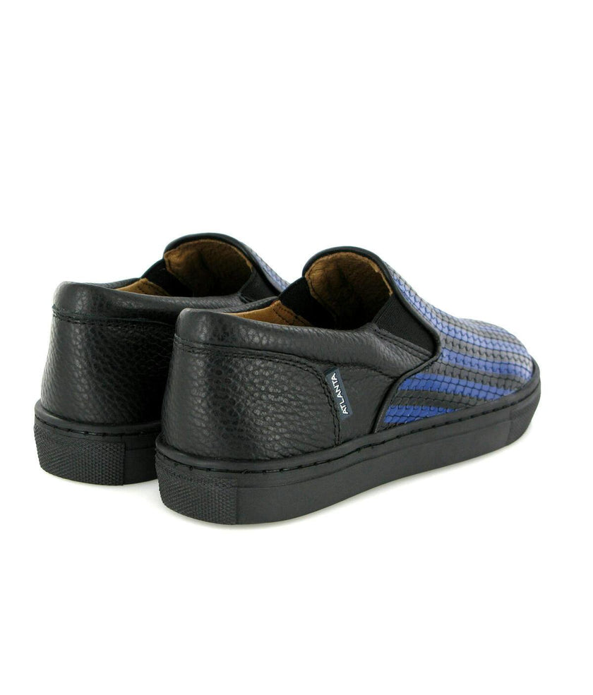 Leather Slip On Sneakers, Black & Blue