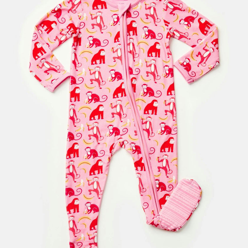 Soft & Stretchy Zipper Footie - Monkeying Around Pink