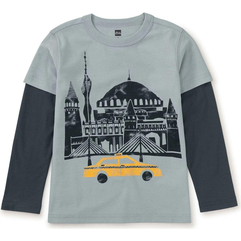 Istanbul Taxi Crew Neck Layered Long Sleeve T-Shirt, Grey
