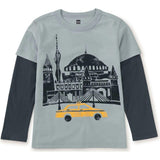 Istanbul Taxi Crew Neck Layered Long Sleeve T-Shirt, Grey
