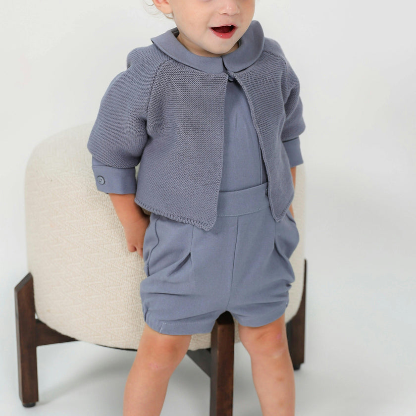 Woolen 2Pc Set with Cardigan Blue