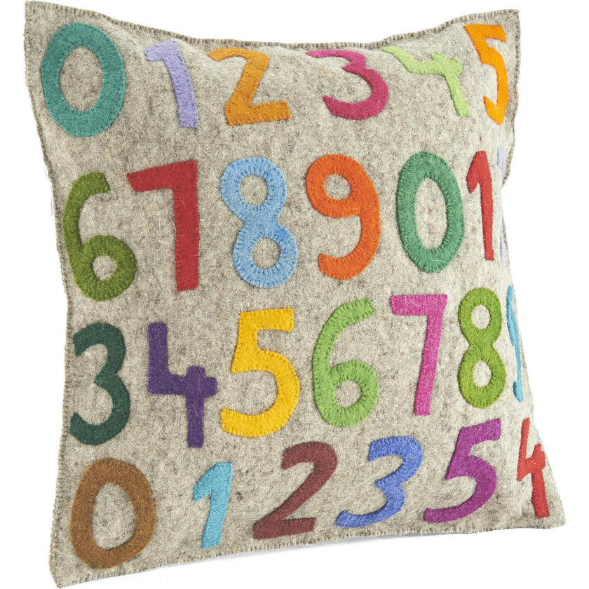 Handmade Pillow Cover Hand Felted Wool - Multicolor 123s - 20"