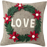 Handmade Pillow Hand Felted Wool - LOVE Wreath Gray - 20" Arcadia Home