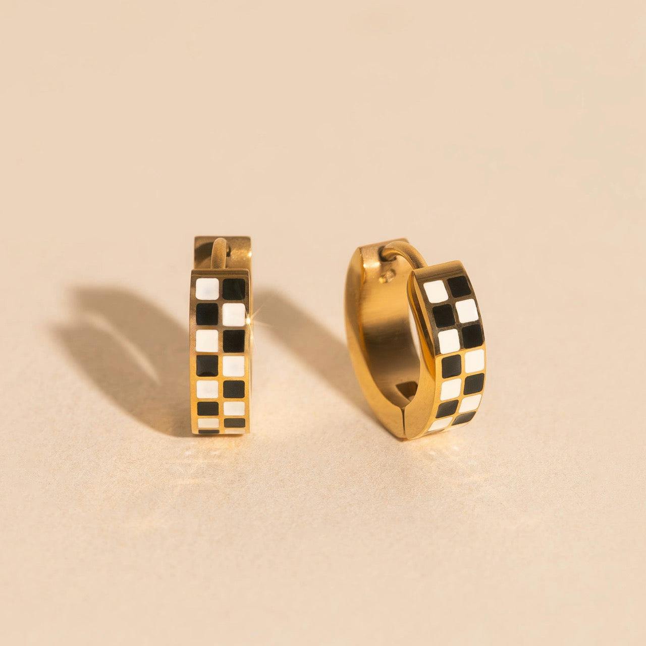 Checkered Chunky Huggie Hoop Earrings