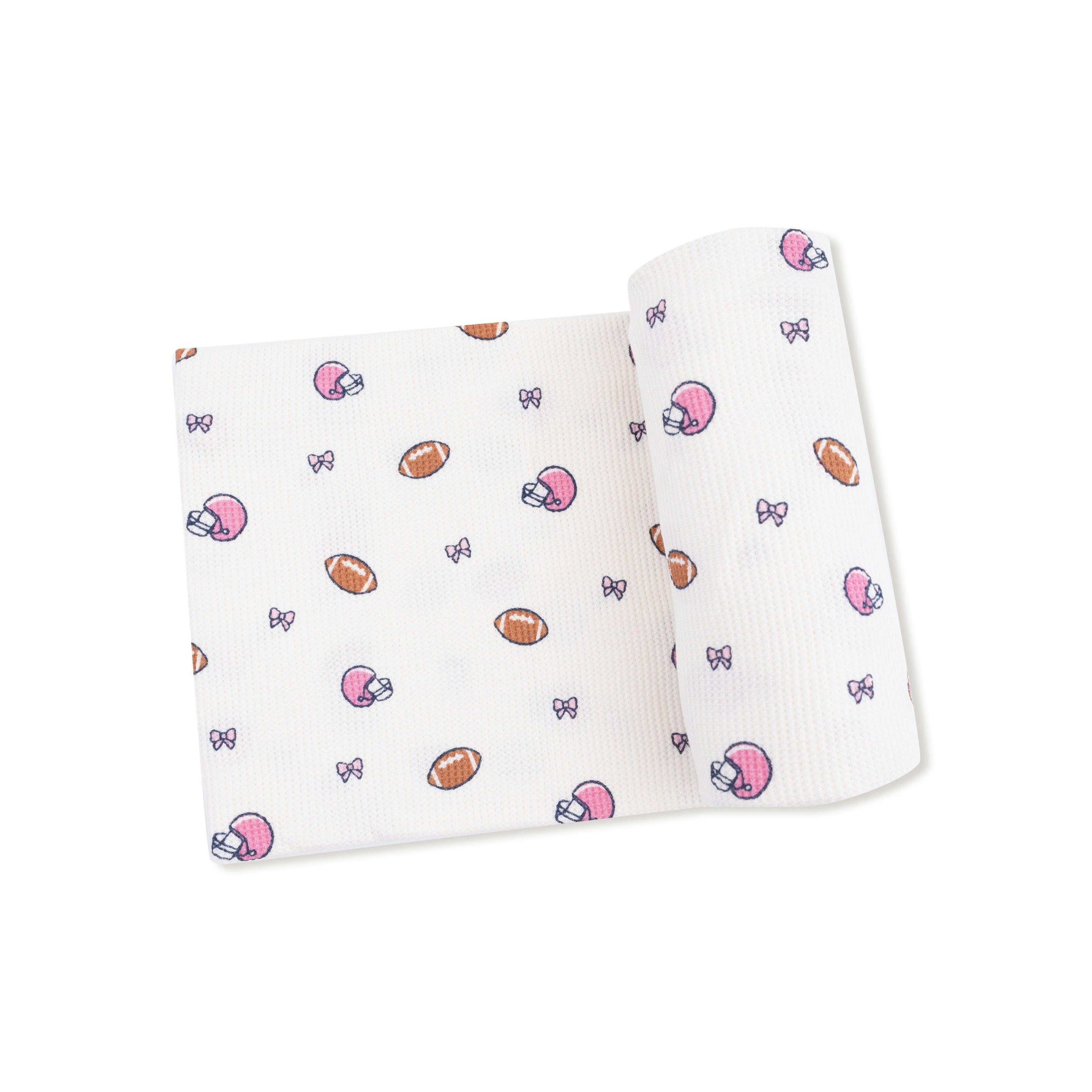 Footballs and Bows - Swaddle Blanket