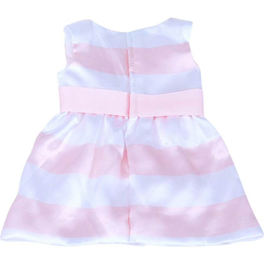 Sophia's Stripe Satin Party Dress with Silver Sandals for 18" Dolls, Pink/White