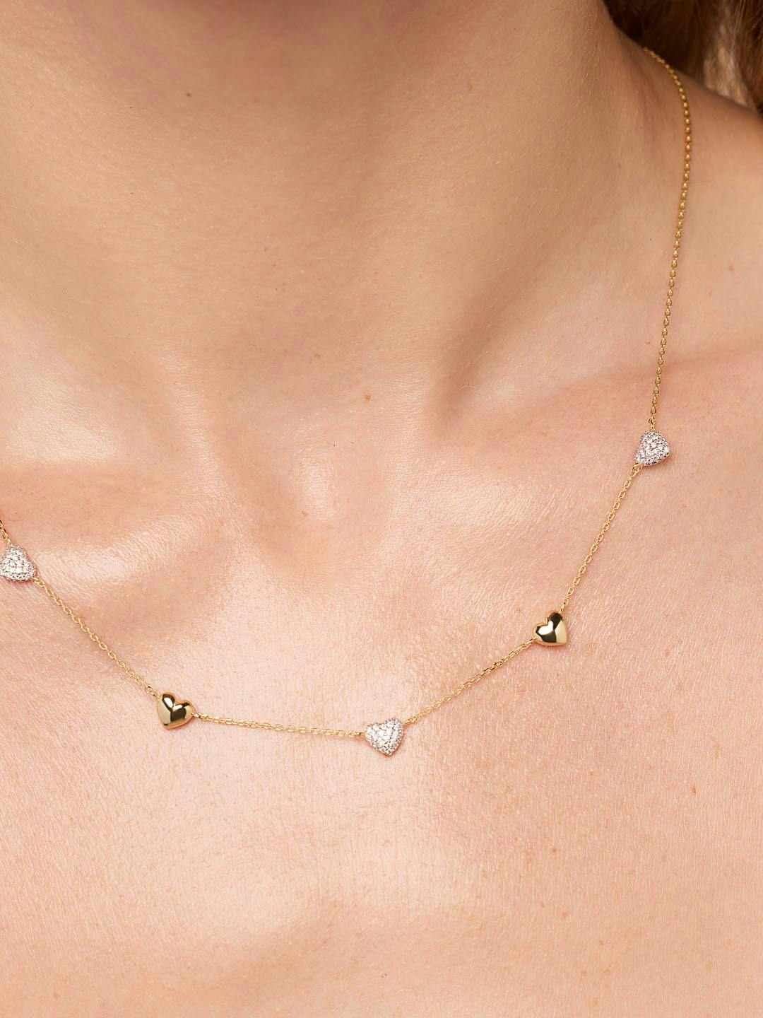 Heart Necklace - Lev Mini Pave Station Necklace