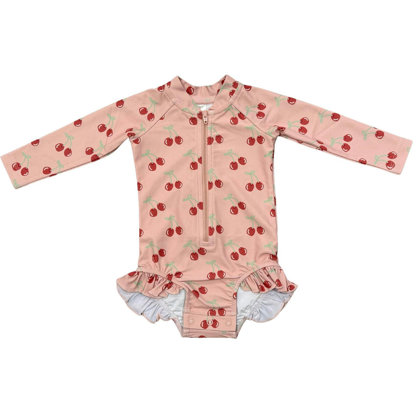 Girl's One-Piece Ruffle Rash Guard Swimsuit
