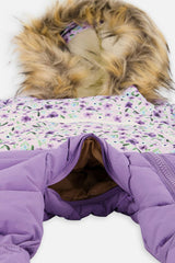 Baby Snug One Piece Snowsuit Adapted For Car Seats Purple Printed Mini Flowers