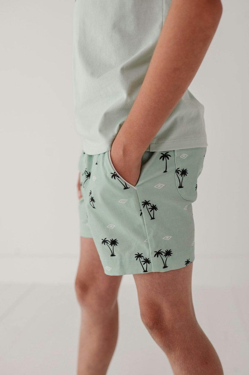 Boys Twill Beach Shorts in Palm Tree