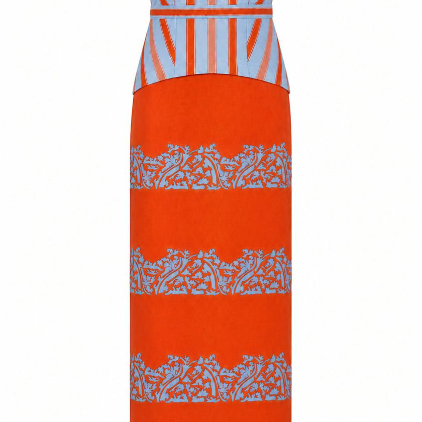 Hampton Coral Vine Stripe Strapless Midi Dress