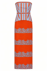 Hampton Coral Vine Stripe Strapless Midi Dress