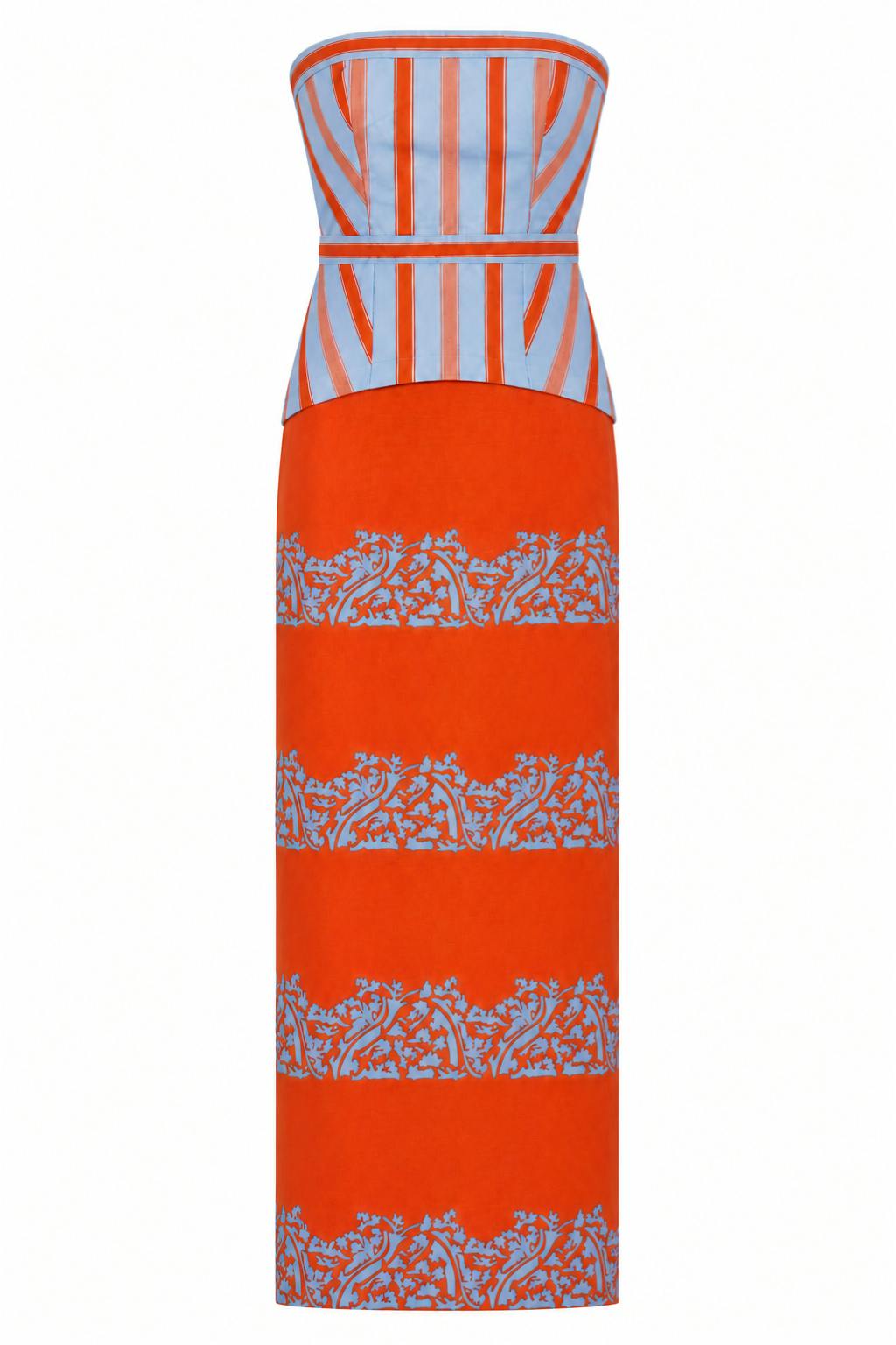 Hampton Coral Vine Stripe Strapless Midi Dress
