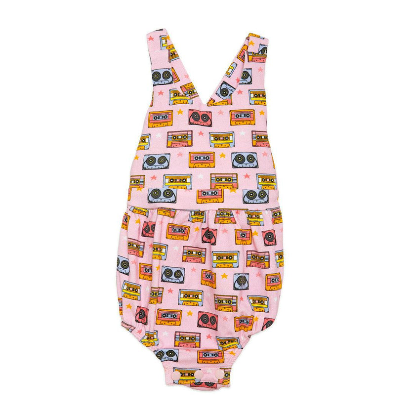 Cross Back Bubble Romper in Cassettes/Stars