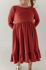 Girls Ribbed Ballet Dress in Dusty Cedar