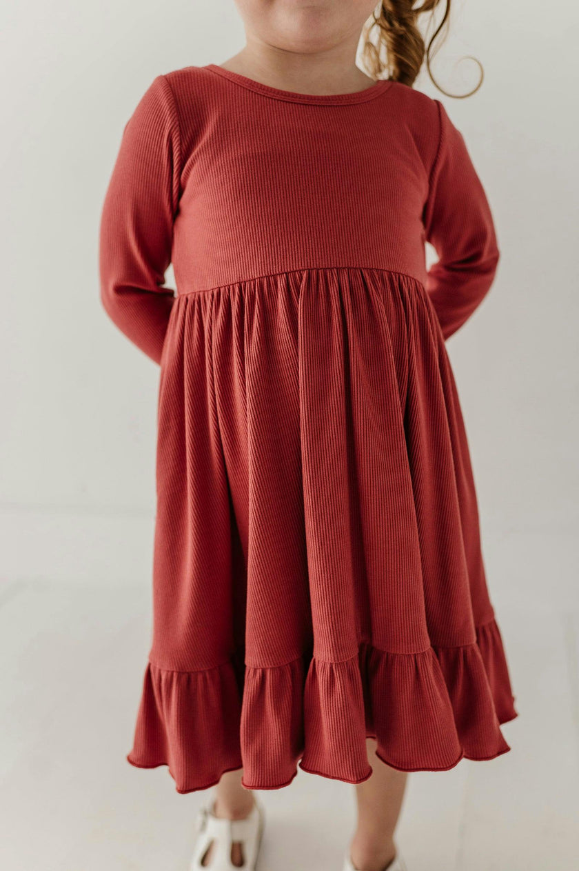 Girls Ribbed Ballet Dress in Dusty Cedar
