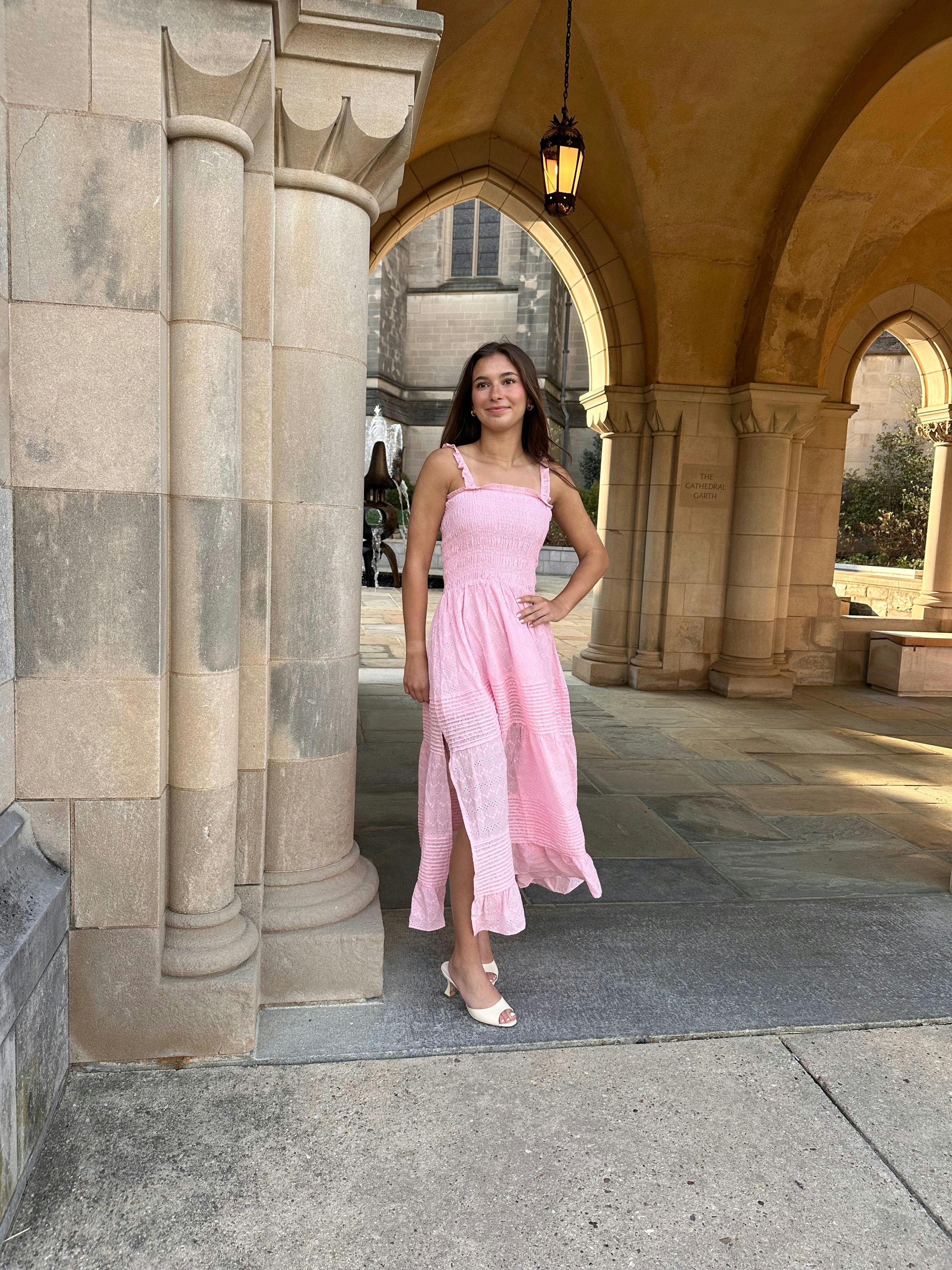 Pink Long Ruffle Dress