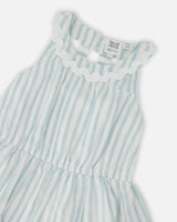 Multi-Tiered Dress White And Blue Stripes