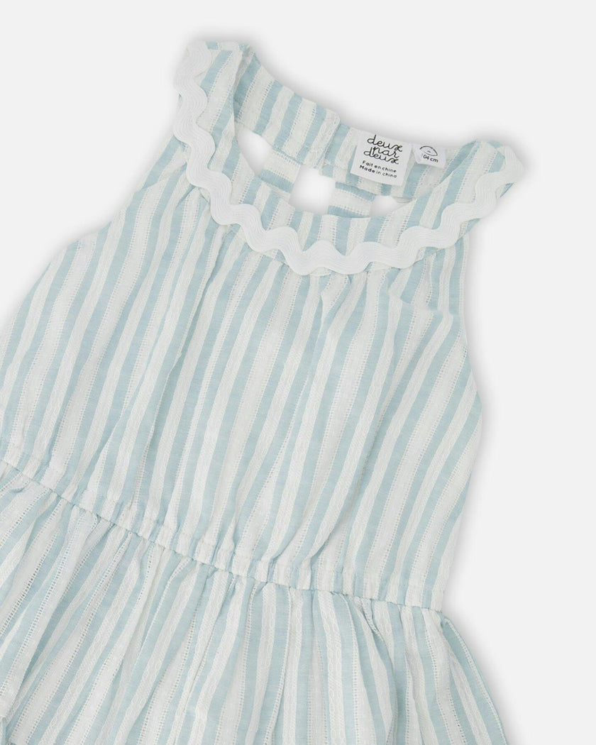 Multi-Tiered Dress White And Blue Stripes