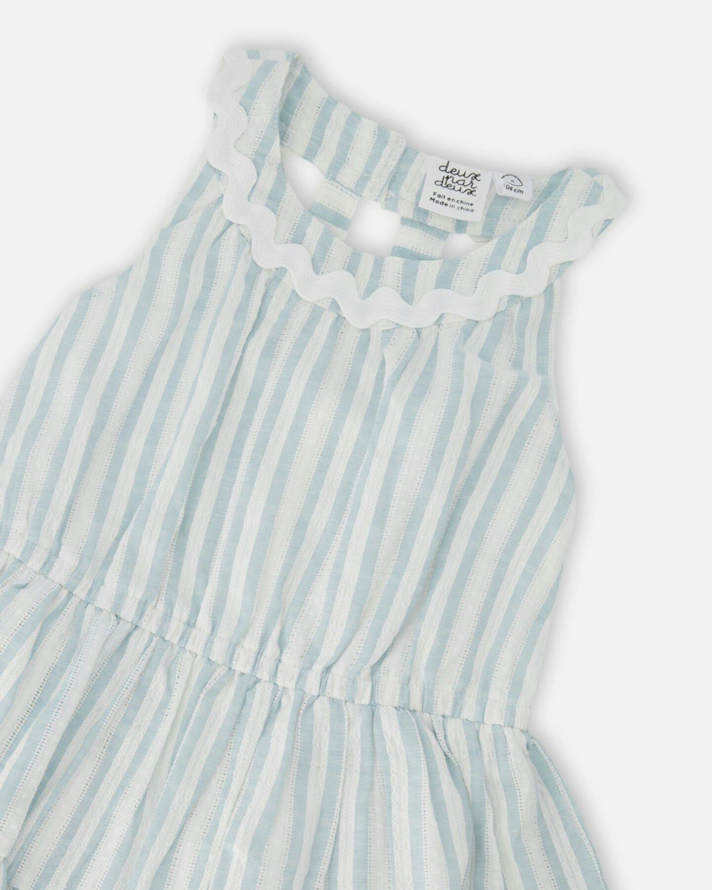 Multi-Tiered Dress White And Blue Stripes