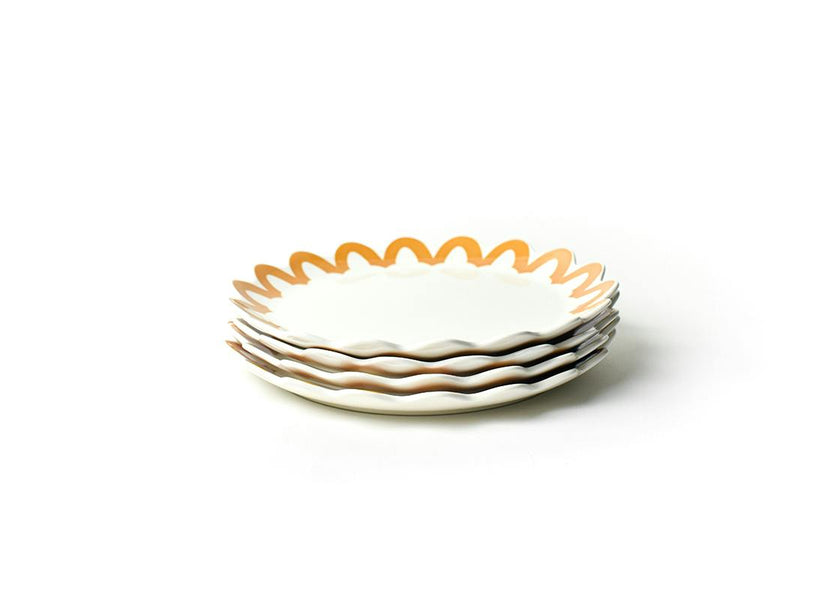 Brass Arabesque Trim Scallop Dinner Plate Set of 4