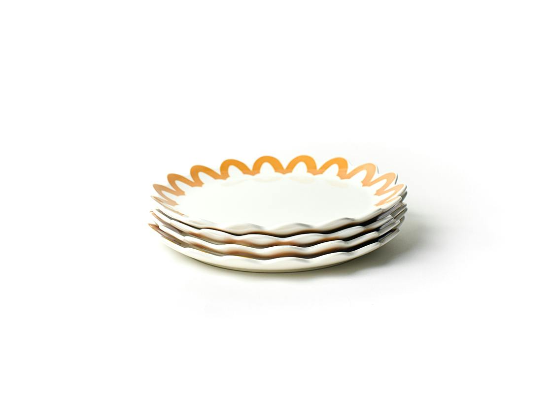 Brass Arabesque Trim Scallop Dinner Plate Set of 4