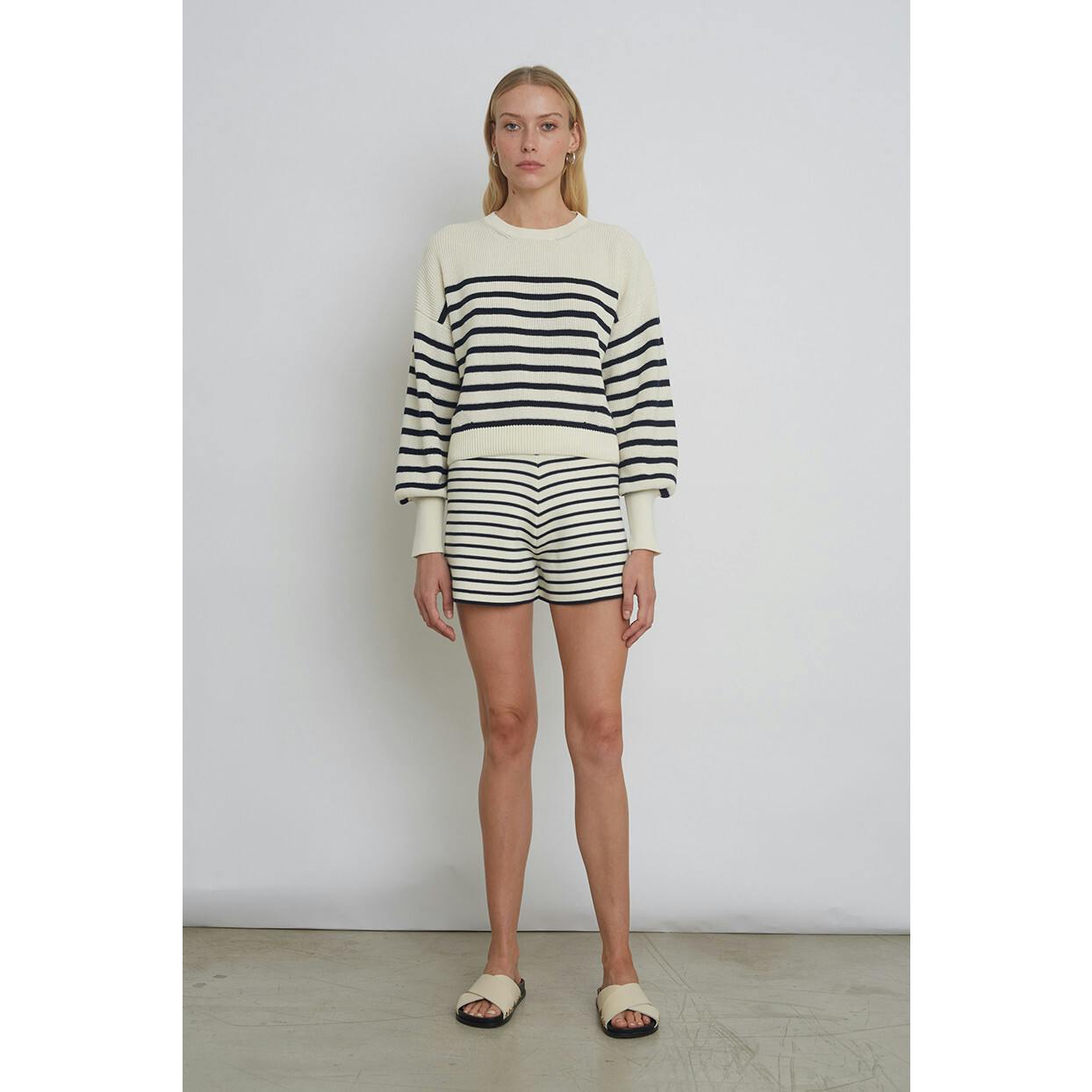 LEA STRIPE SHORT | IVORY + NAVY