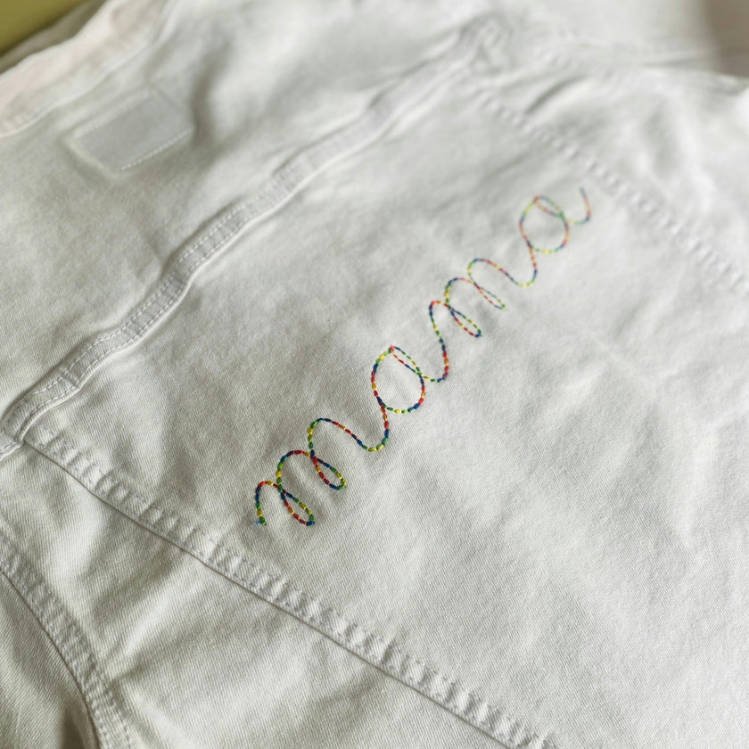 Women's "mama" Embroidered Denim Jacket