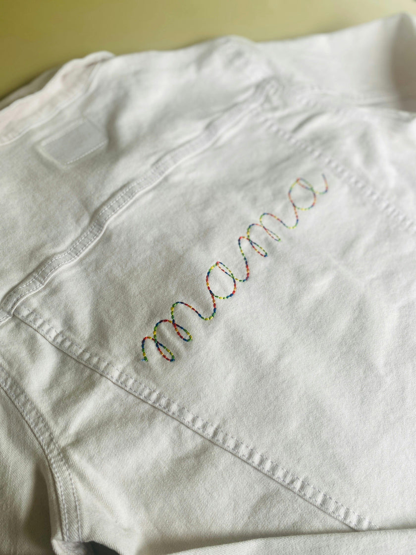 "mama" Adult White Denim Jacket