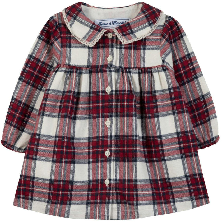 TARTINE ET CHOCOLAT Cozy Plaid Baby Dress - Nacre