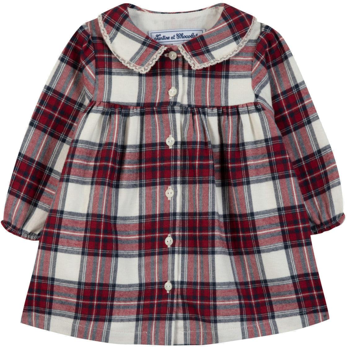 TARTINE ET CHOCOLAT Cozy Plaid Baby Dress - Nacre