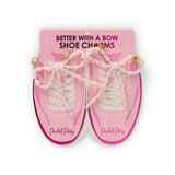 Packed Party Pink Pearl Bow Shoe Charms - Multi-Sized Faux Pearl Bow Charms with Lobster Clips for Sneakers, 2.75x3.3 Inch