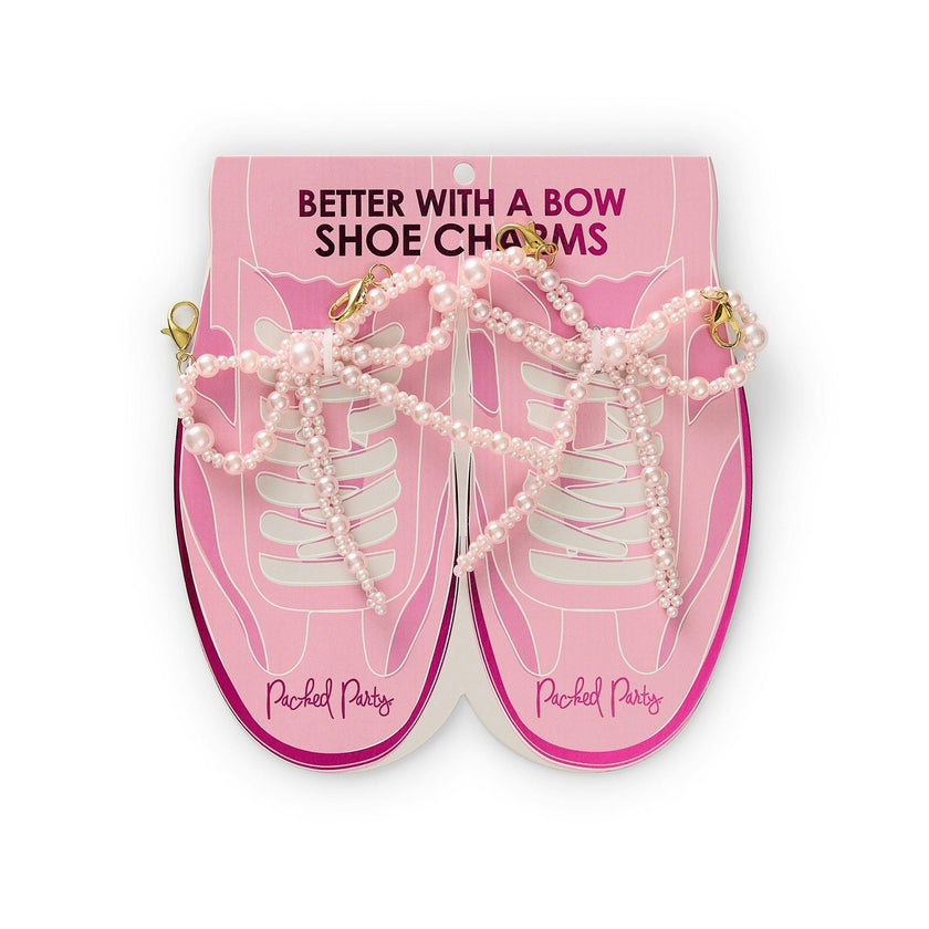 Packed Party Pink Pearl Bow Shoe Charms - Multi-Sized Faux Pearl Bow Charms with Lobster Clips for Sneakers, 2.75x3.3 Inch