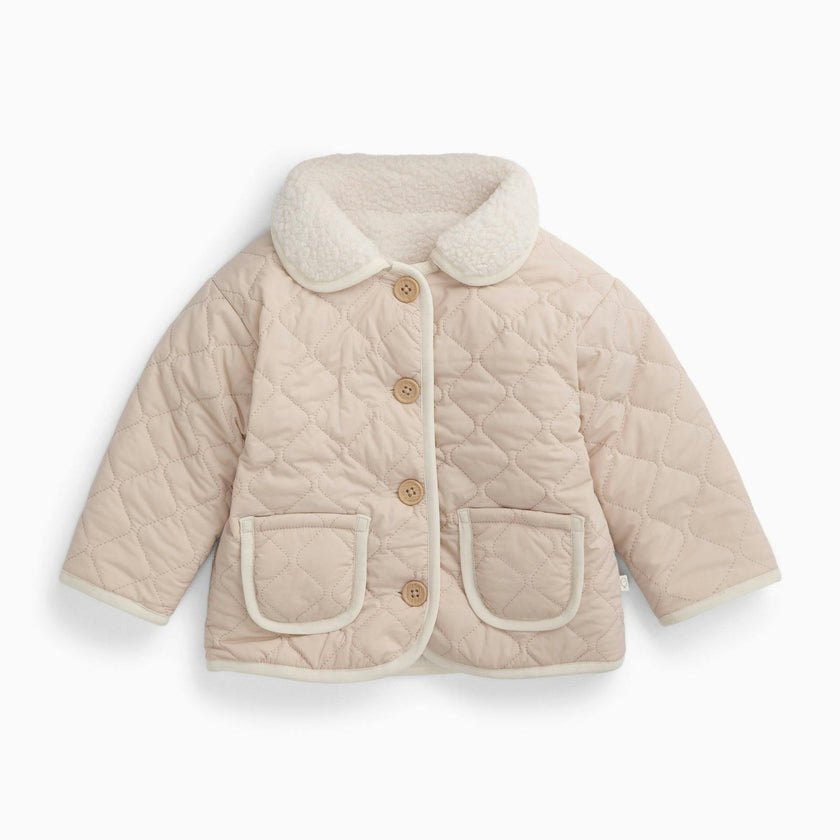 Reversible Recycled Borg Jacket - Taupe & Ecru