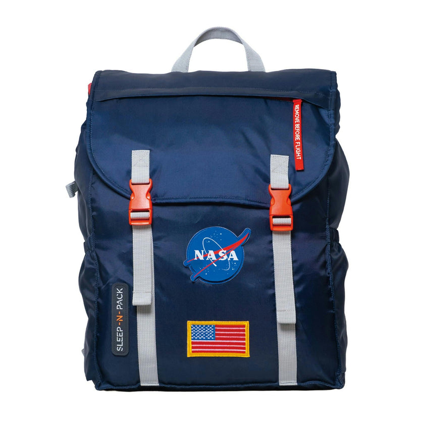 Sleep-N-Pack™ – Big Kid Size | NASA Official Logo & Patches | 2-in-1 Backpack & Sleeping Bag with Cozy Fleece Liner - NAVY