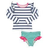 Girls Rash Guard Set - Navy Stripe