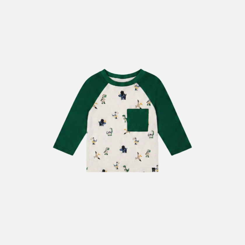 Baby Long Sleeve Raglan T-Shirt Beige Dinosaur Print